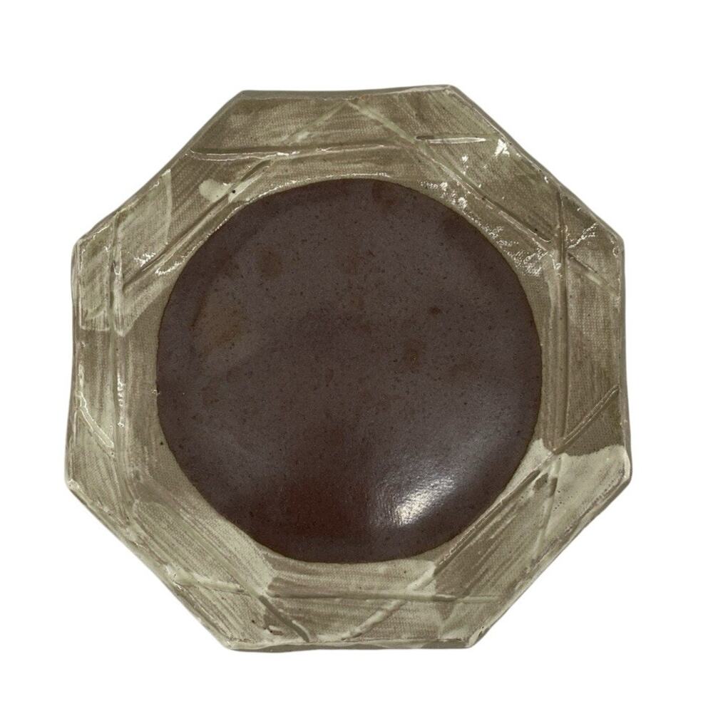 Handmade Studio Art Pottery 8.5” Inch Octagonal Plate Beige